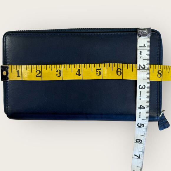 Mou Meraki RFID Leather Bifold Zippered Wallet Passport Creditcards Navy 8"X4.5" - Picture 11 of 12